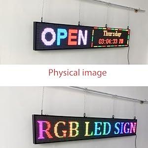 P10 Semi-Outdoor Scrolling LED Sign – 77" x 14" Full Color WiFi Programmable Display