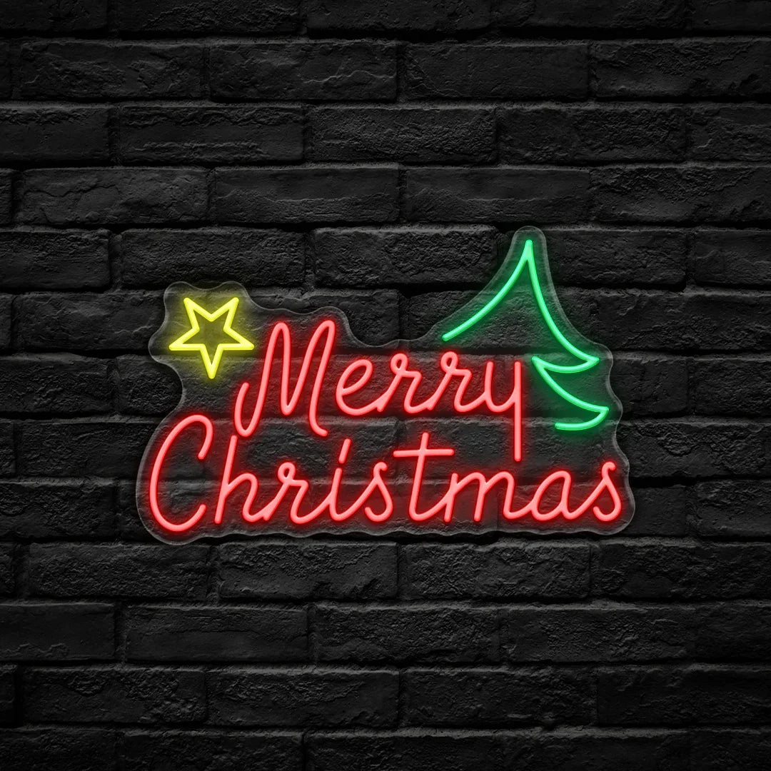 Christmas Tree & Star LED Neon Sign (USB-Dimmable 42cm x 27cm)