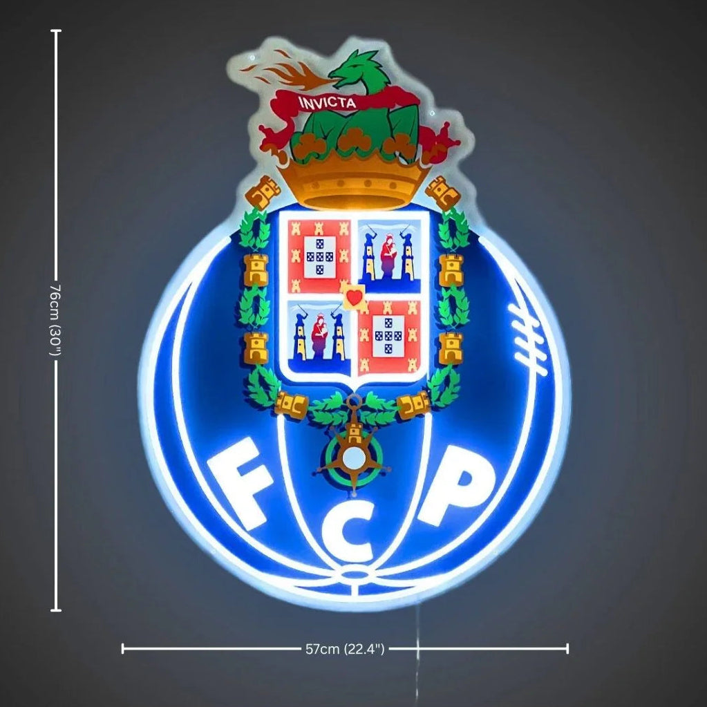 FC Porto Club Emblem LED Neon Sign – 3D Letters & Seamless Faux Neon