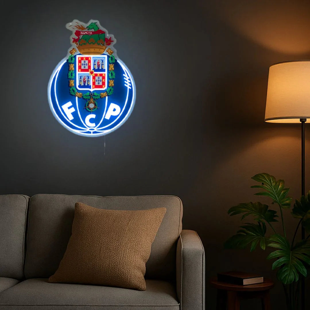 FC Porto Club Emblem LED Neon Sign – 3D Letters & Seamless Faux Neon