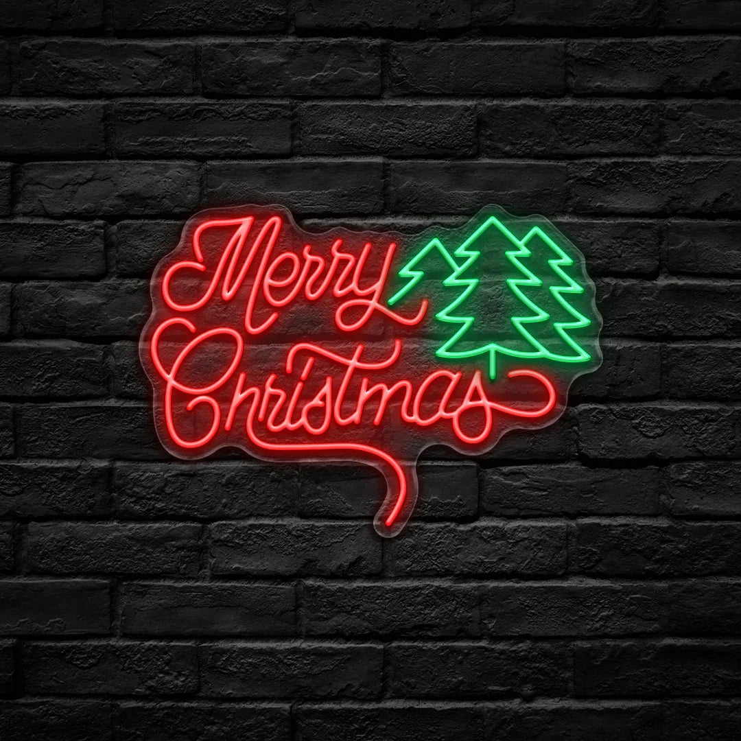 Merry Christmas & Trees LED Neon Sign (USB-Dimmable 45cm x 23cm)