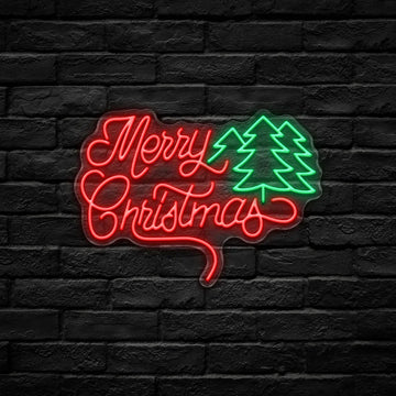 Merry Christmas & Trees LED Neon Sign (USB-Dimmable 45cm x 23cm)