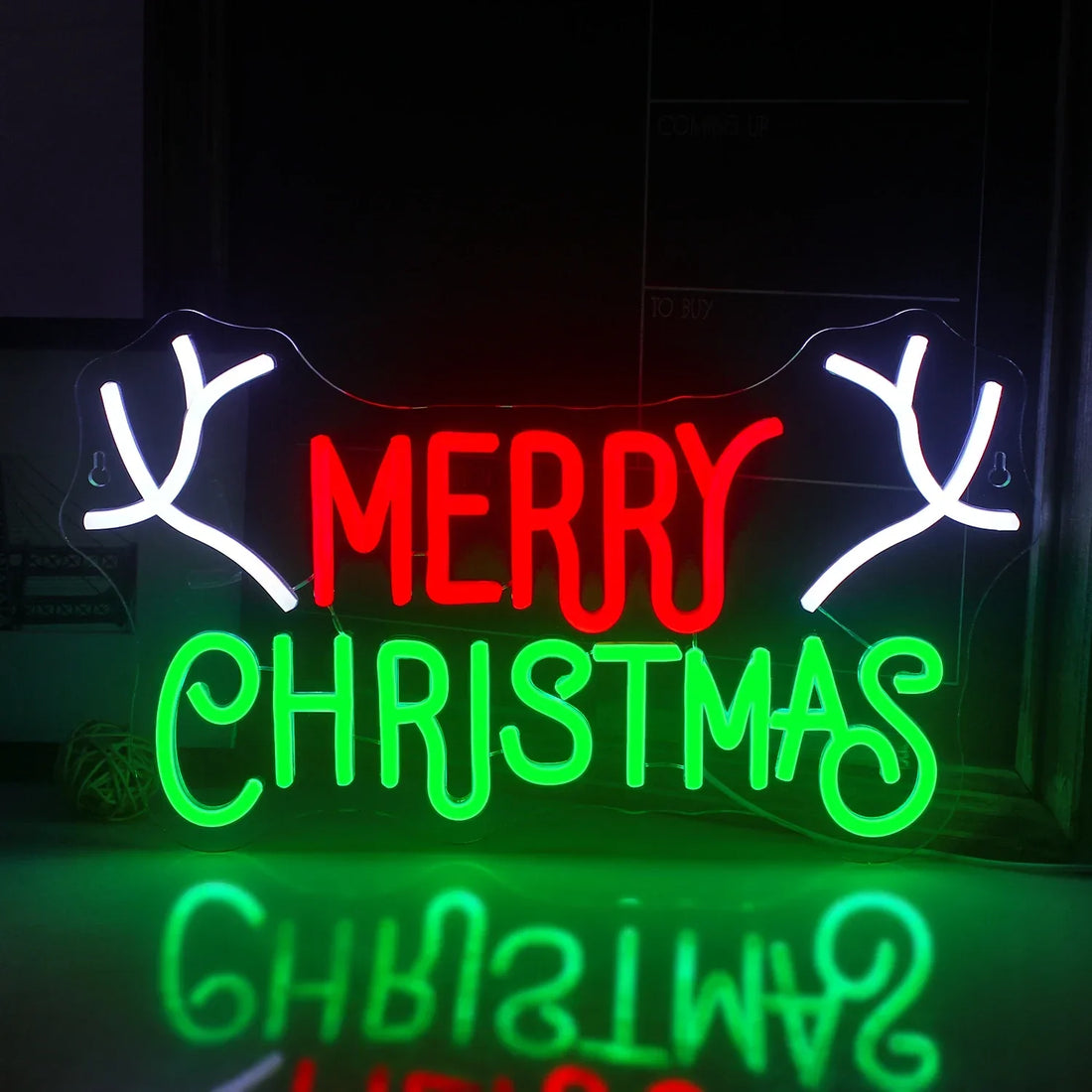 Merry Chrismas Antlers LED Neon Sign (USB-Dimmable 42cm x 24cm)