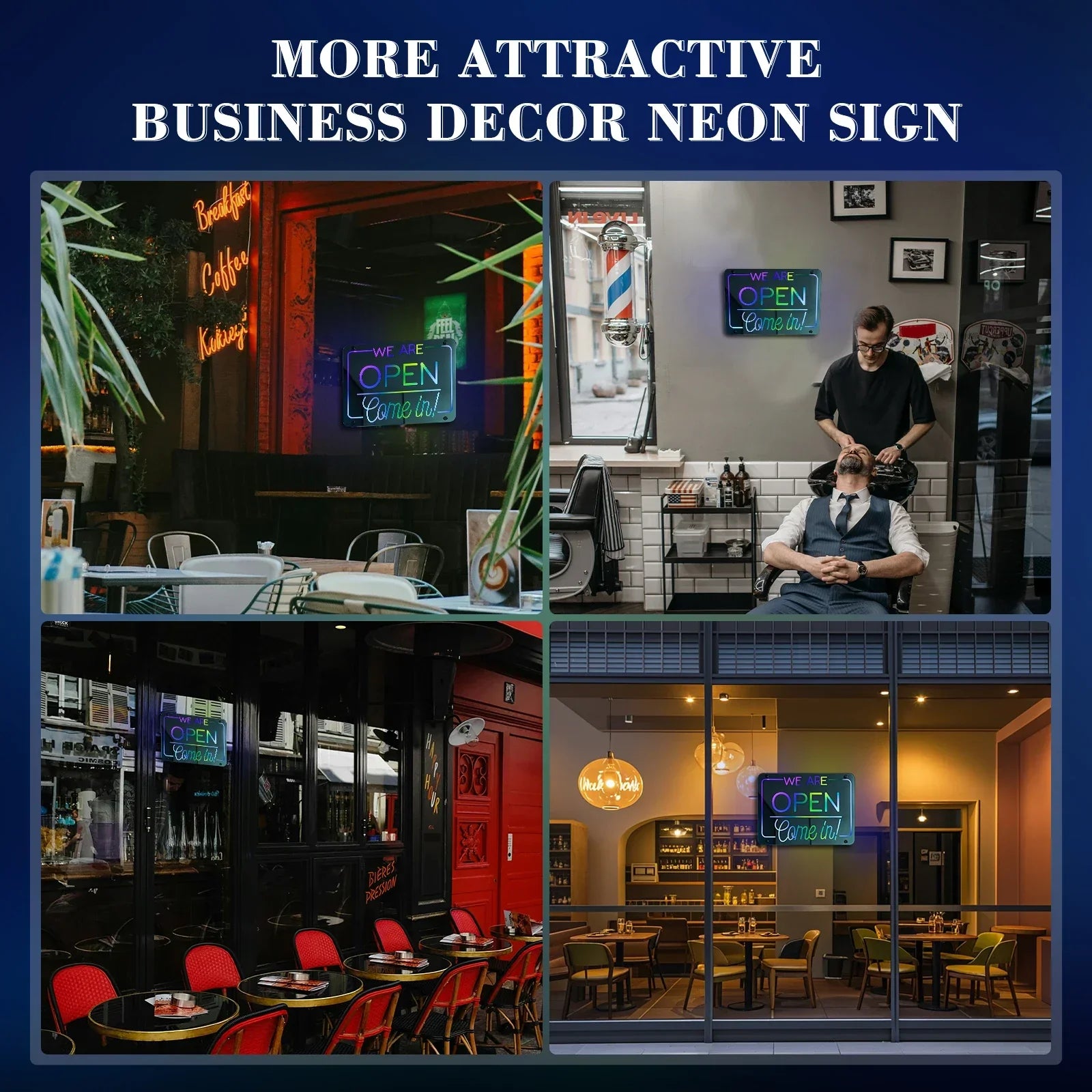 Open Sign "WE'RE OPEN - Come In" (Mirror, RGB, USB-Powered)