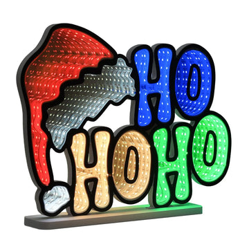 HO HO HO Santa Hat Infinity Mirror Light (USB Powered, 13.58in x 10.43in)