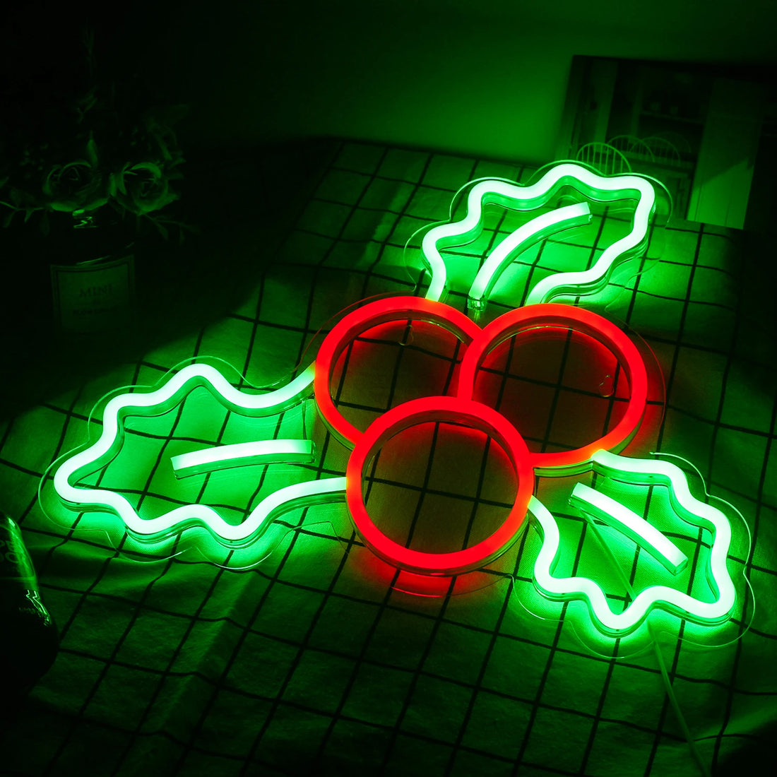 Holly Berries LED Neon Sign (USB-Dimmable, 40cm x 33.5cm)