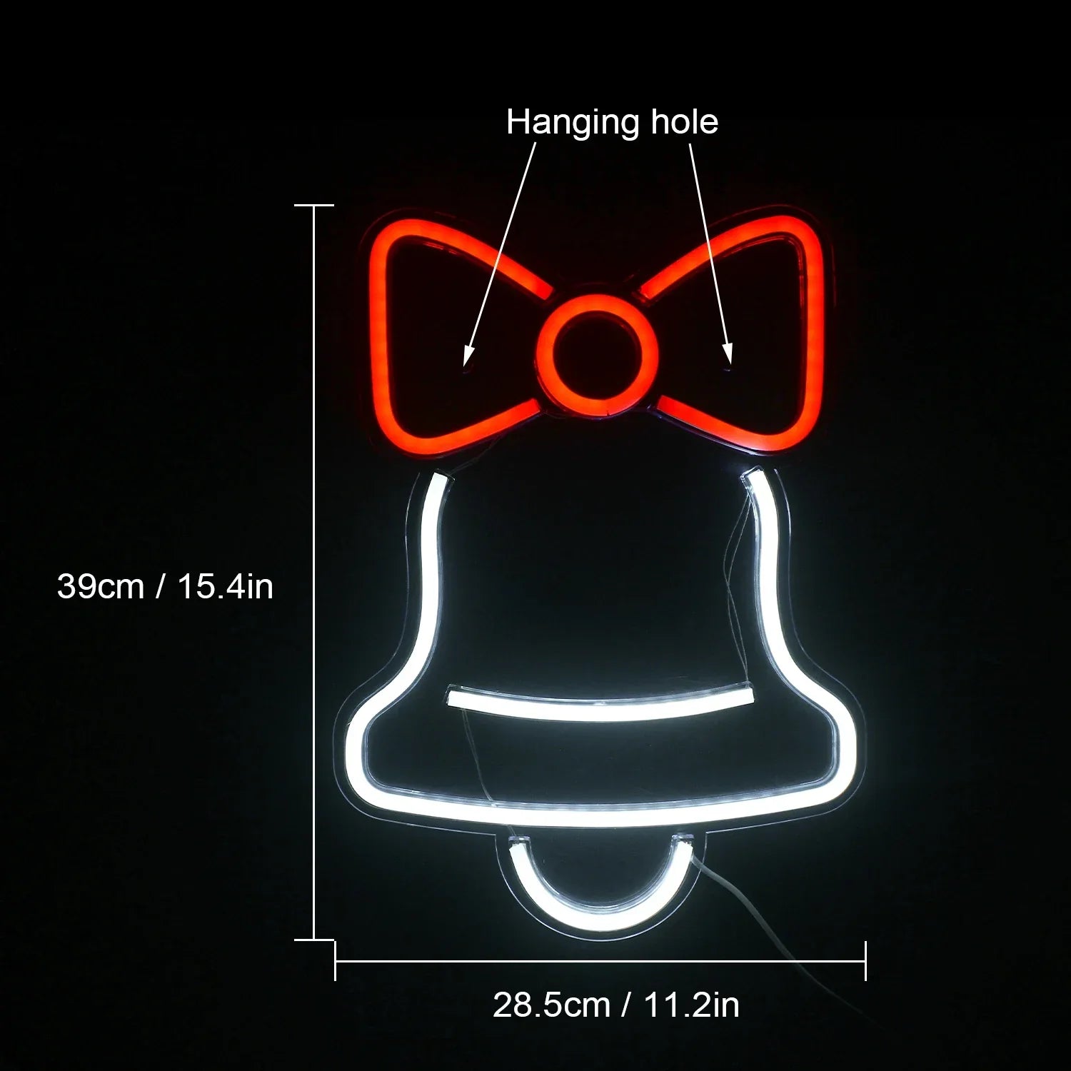 Christmas Bell & Red Bow LED Neon Sign (USB-Dimmable 28.5cm x 39cm)