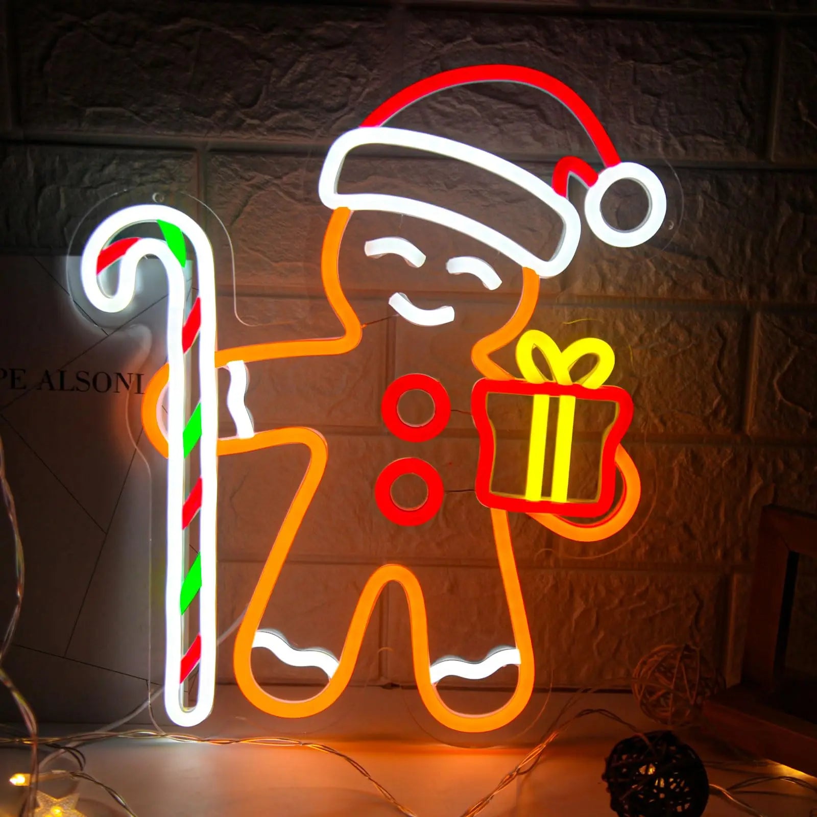 Gingerbread Man LED Neon Sign (Dimmable, 37cm x 31cm)