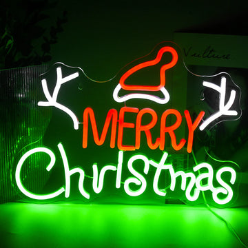 Merry Christmas Antlers LED Neon Sign (Switched, 42cm x 27cm)