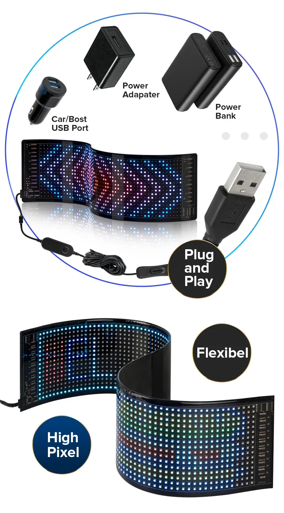 Flexible LED Matrix Display Panel - Addressable RGB, App Control