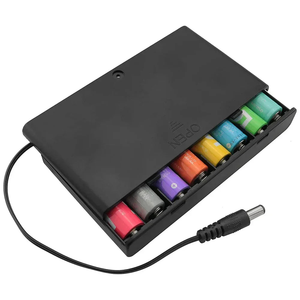 1 Pack 8 * AA Battery 12V Thicken Holder Base Box Case with 5.5x2.1 DC Plug, ON/OFF Switch and Cover for Ham Radio Toys