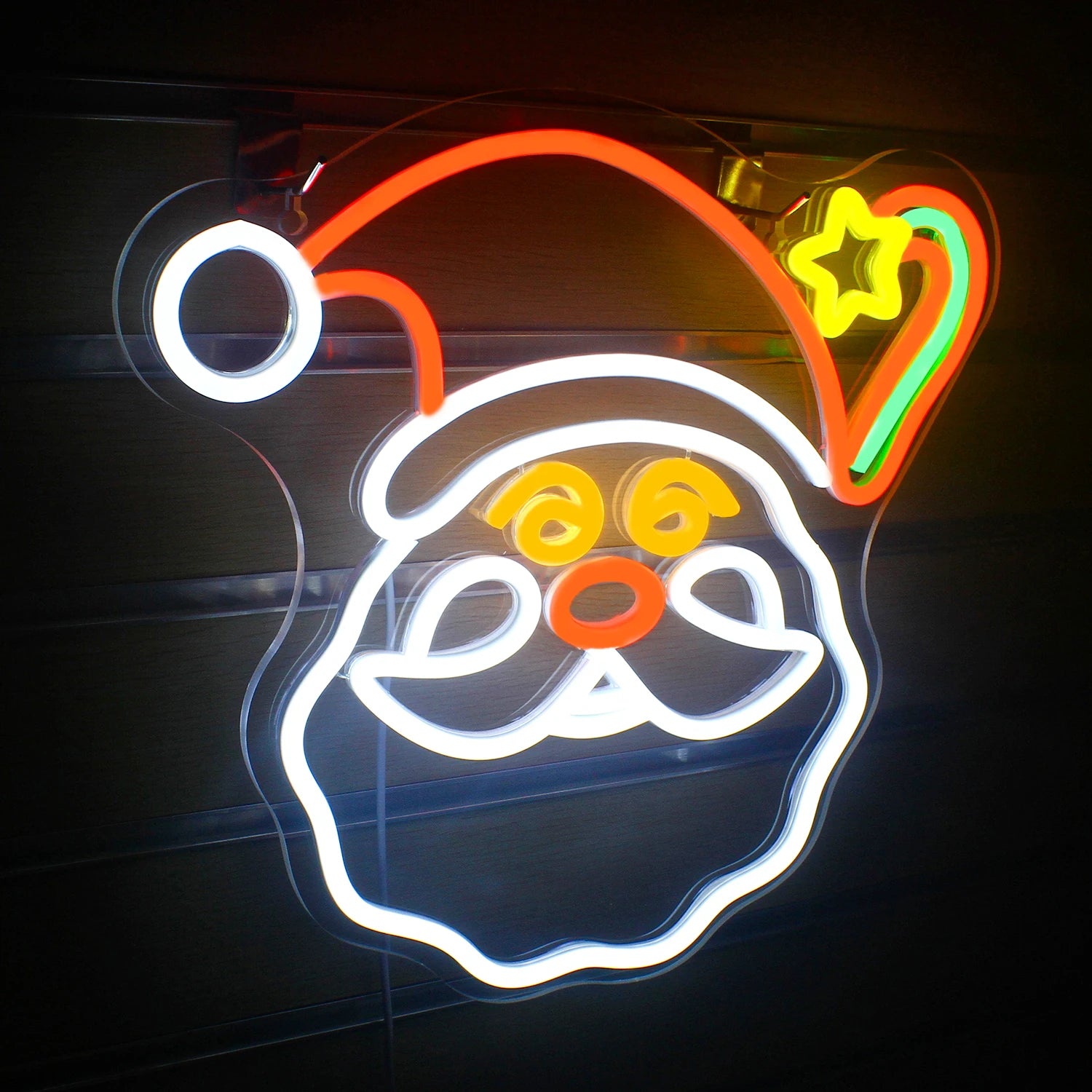 Santa Face Rainbow USB LED Neon Sign (Switched, 35cm x 32.8cm)