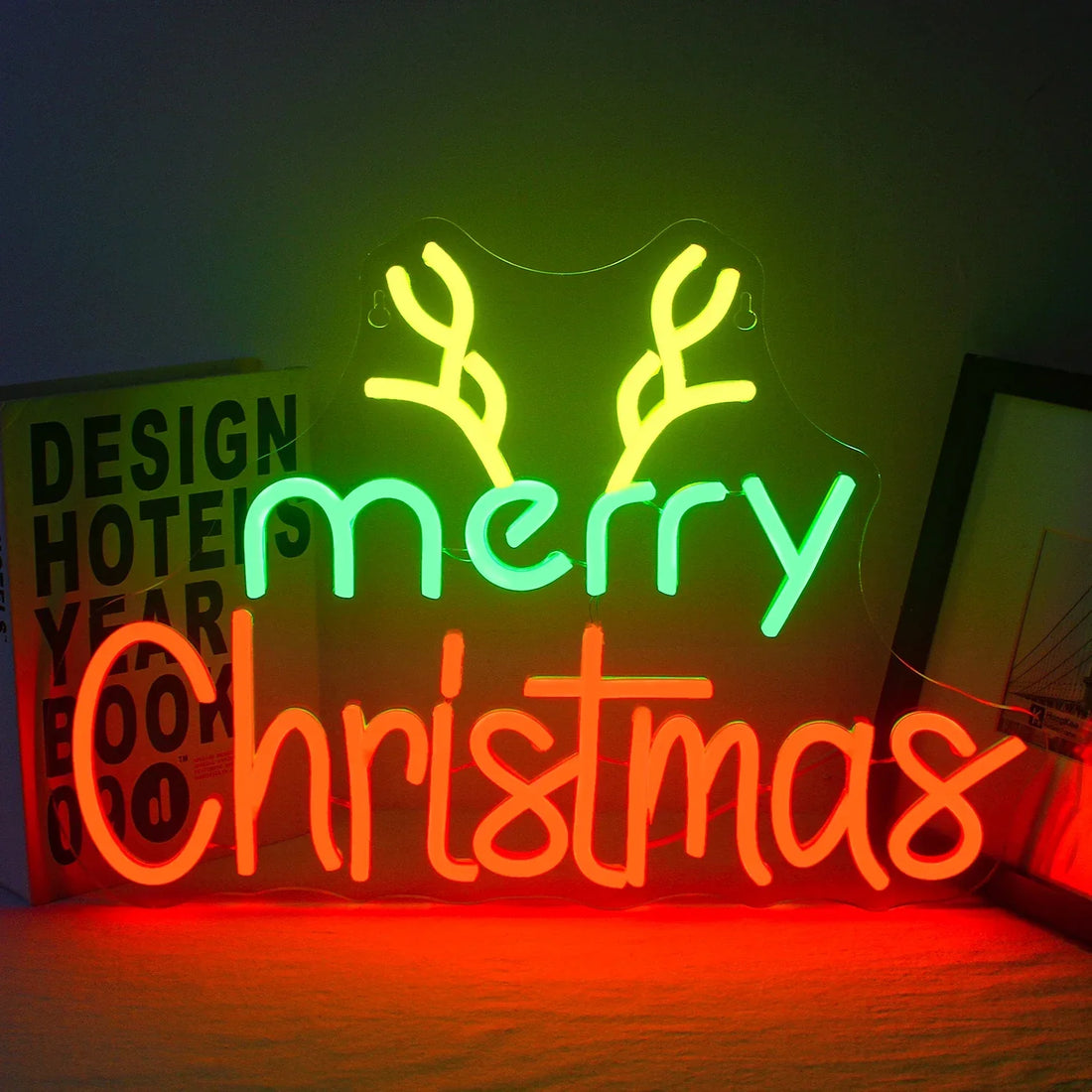 Merry Christmas Reindeer LED Neon Sign (USB-Dimmable 42cm x 29cm)