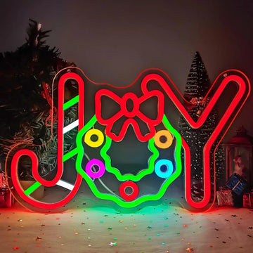 JOY Wreath & Candy Cane LED Neon Sign (USB-Dimmable, 36cm x 13cm)