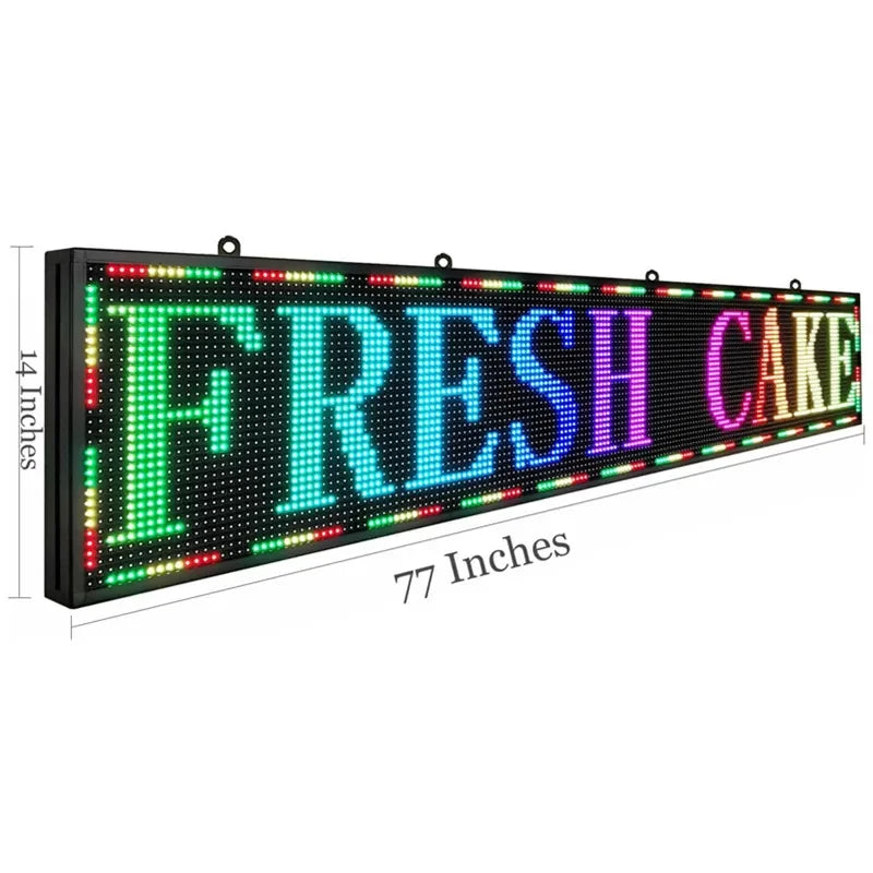 P10 Semi-Outdoor Scrolling LED Sign – 77" x 14" Full Color WiFi Programmable Display