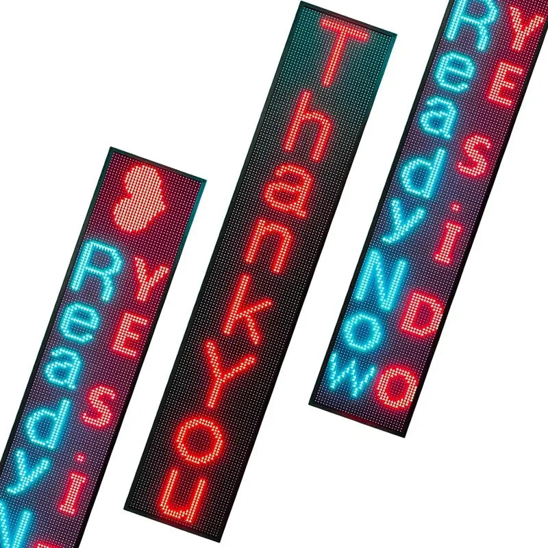 P10 Semi-Outdoor Scrolling LED Sign – 77" x 14" Full Color WiFi Programmable Display