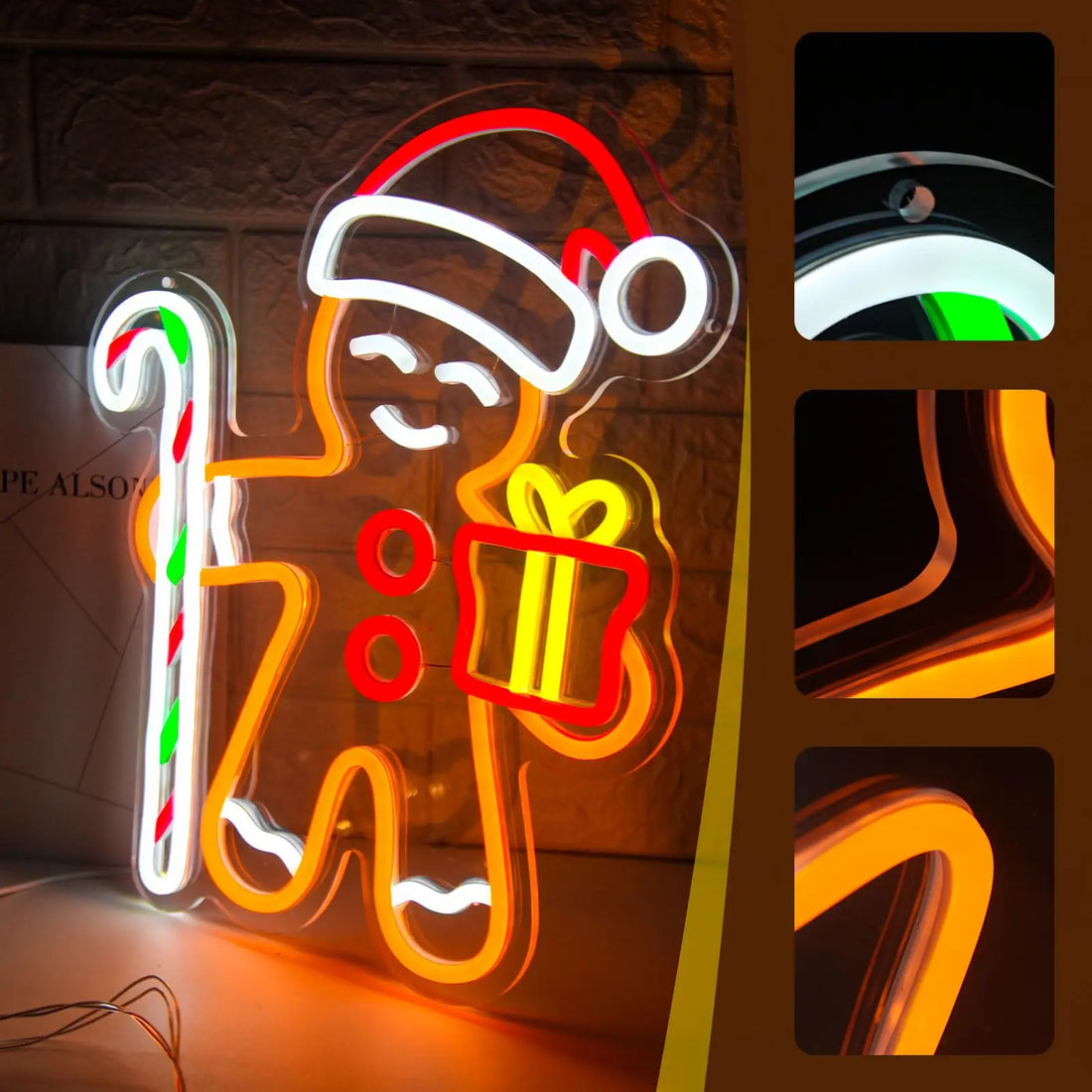 Gingerbread Man LED Neon Sign (Dimmable, 37cm x 31cm)
