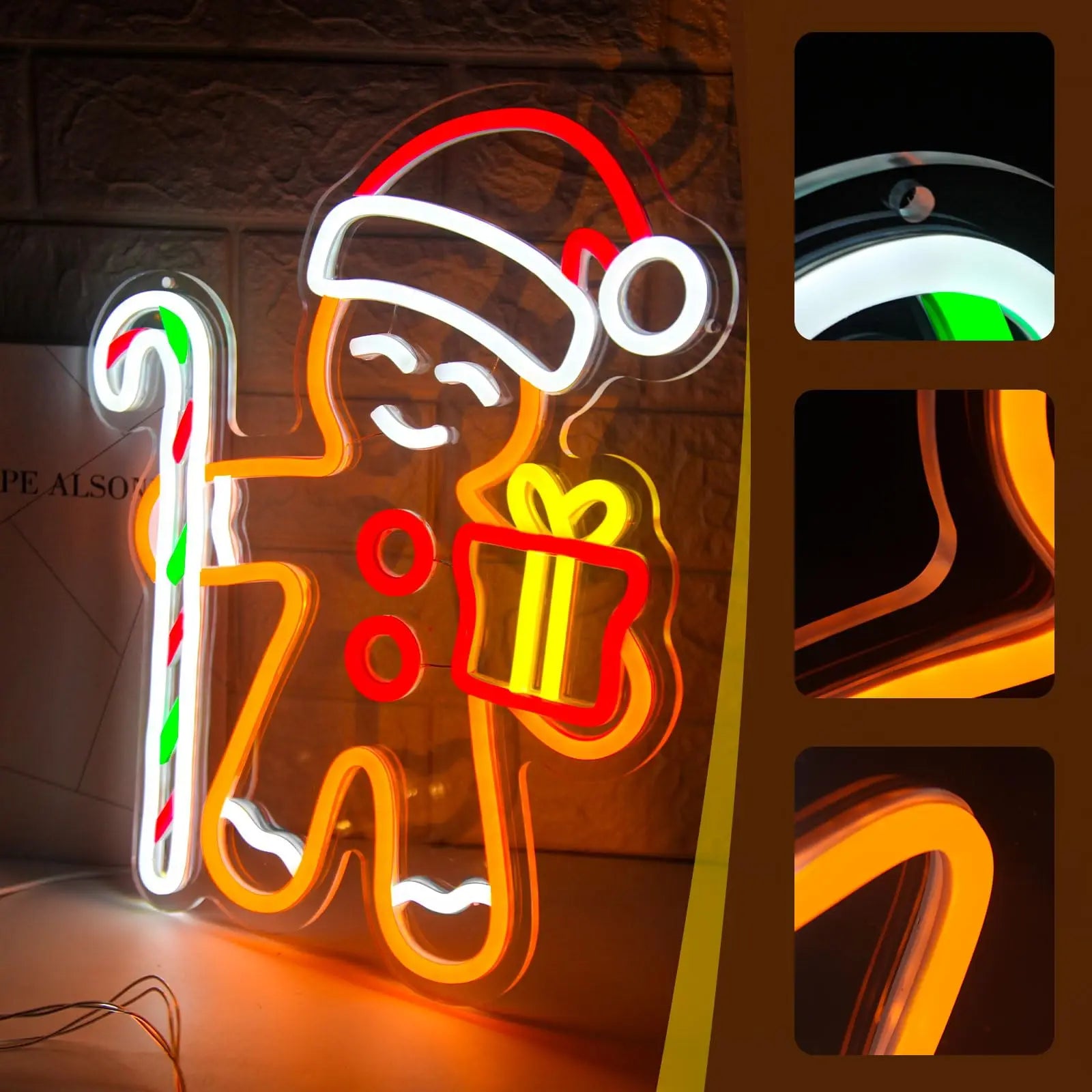 Gingerbread Man LED Neon Sign (Dimmable, 37cm x 31cm)