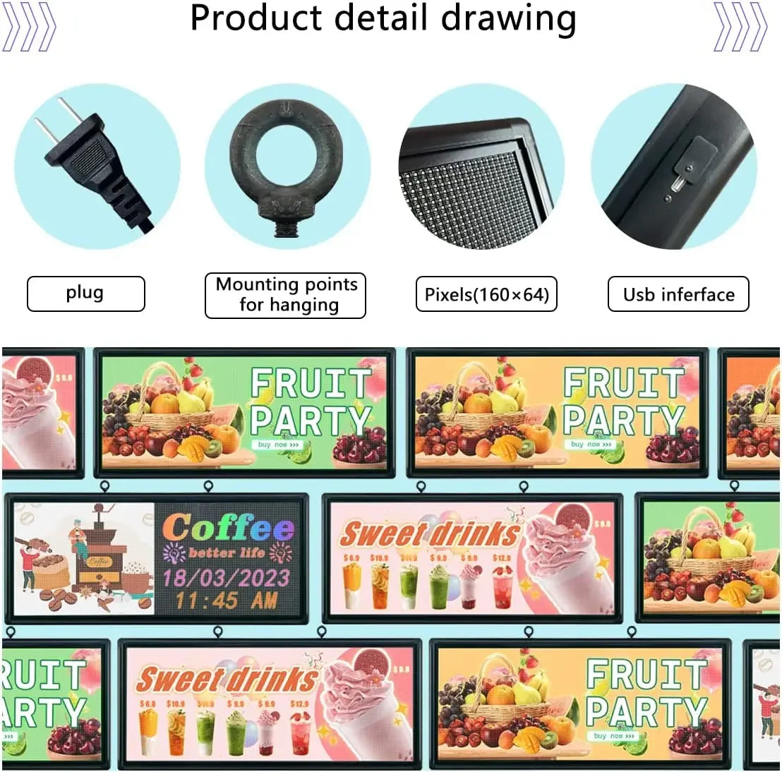 P6 Outdoor Programmable LED Display Sign – 40" x 18" Full Color (WiFi + USB)