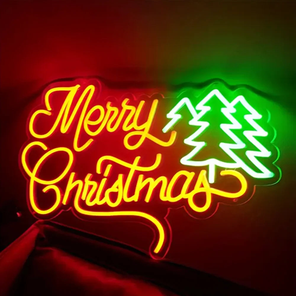 Merry Christmas & Trees LED Neon Sign (USB-Dimmable 45cm x 23cm)