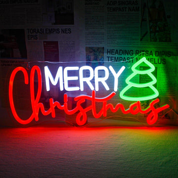 Merry Christmas Tree LED Neon Sign (Switched, 42cm x 19cm)