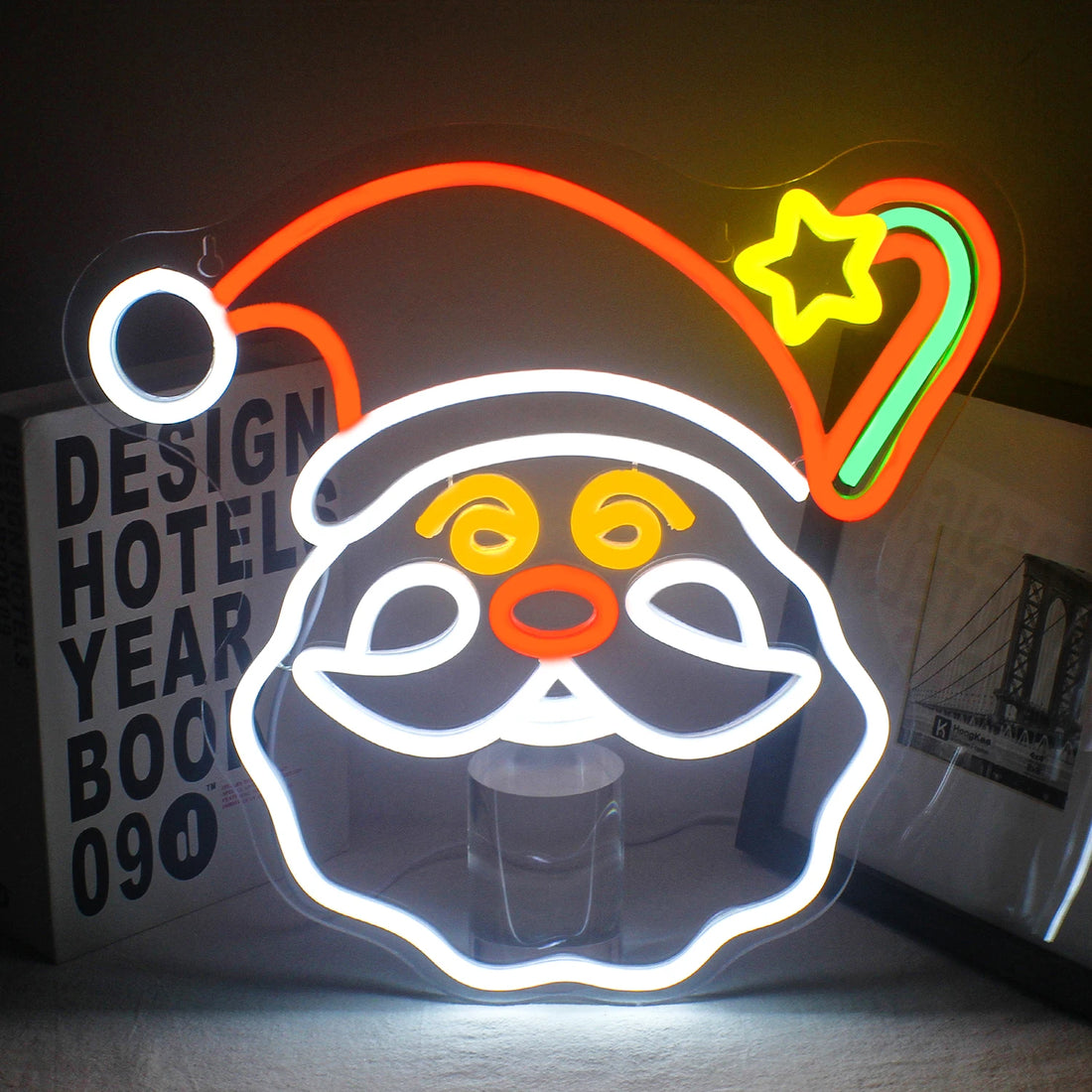 Santa Face Rainbow USB LED Neon Sign (Switched, 35cm x 32.8cm)