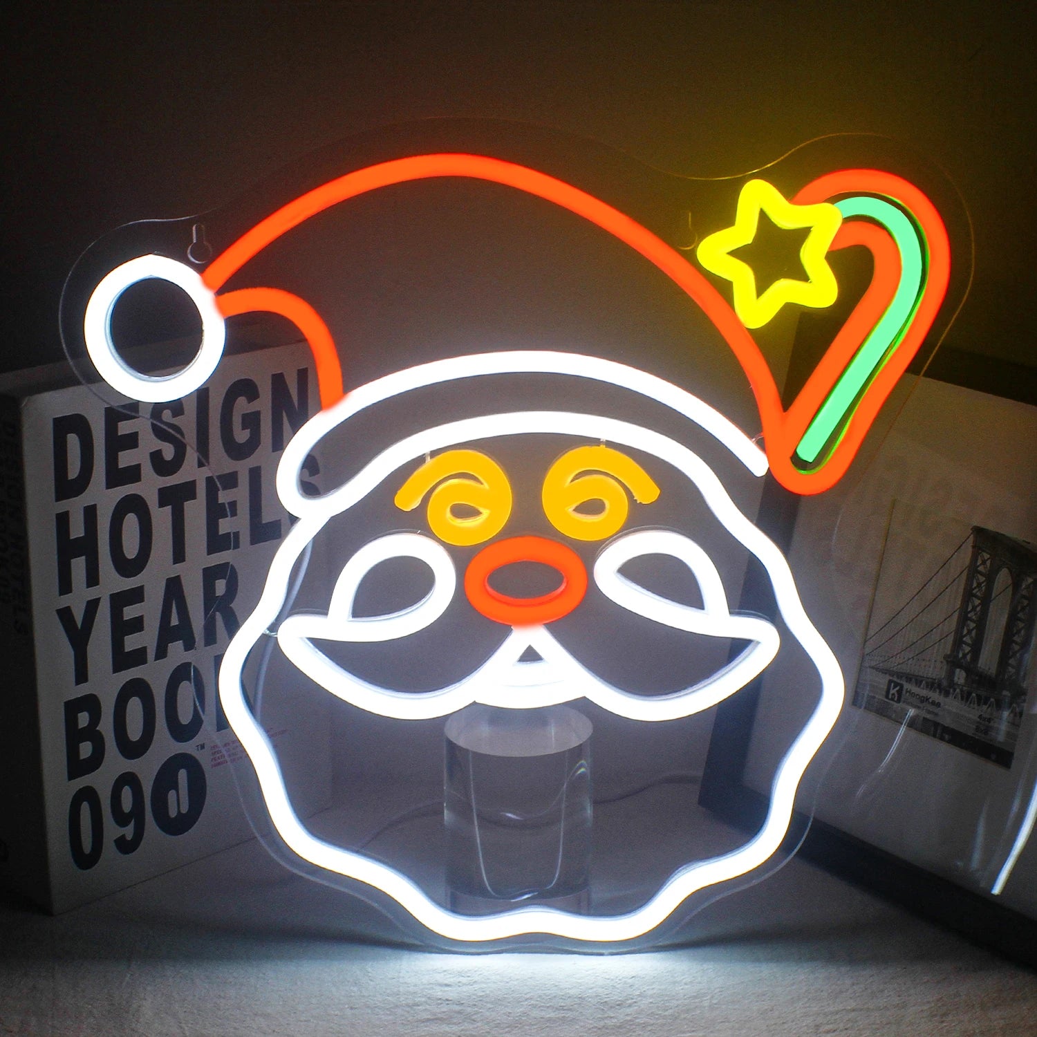 Santa Face Rainbow USB LED Neon Sign (Switched, 35cm x 32.8cm)