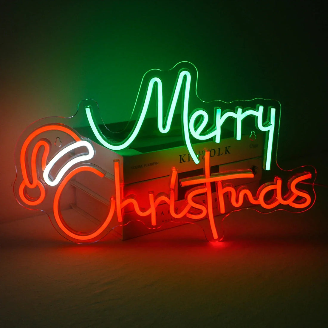 Merry Christmas with Hat LED Neon Sign (USB-Dimmable 43cm x 26cm)