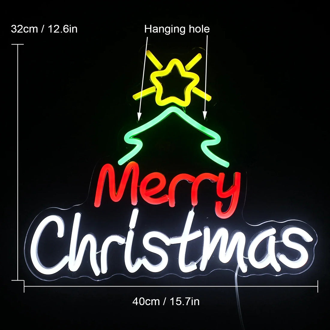 Merry Christmas Tree & Star LED Neon Sign (USB-Dimmable 40cm x 32cm)