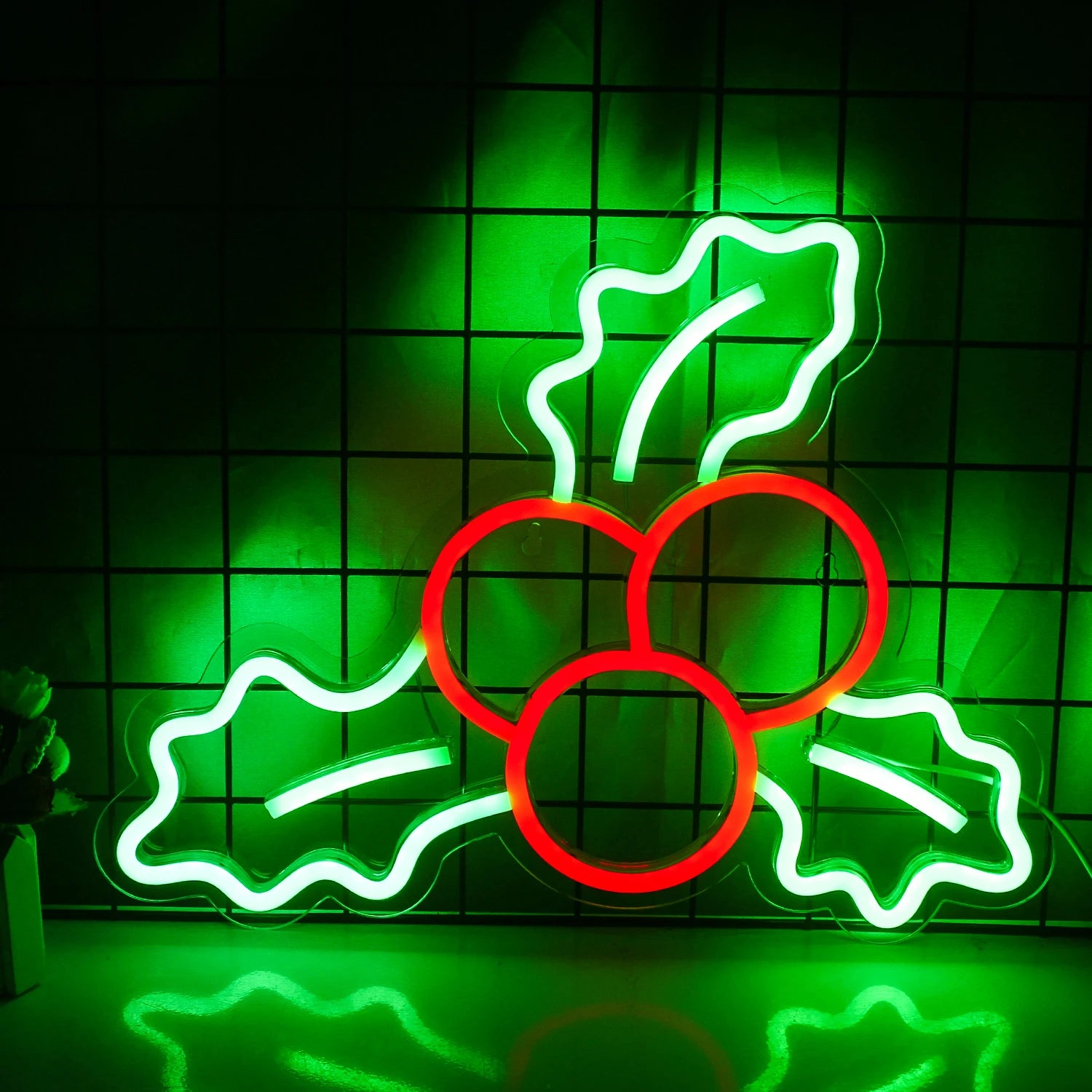 Holly Berries LED Neon Sign (USB-Dimmable, 40cm x 33.5cm)