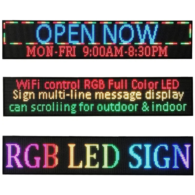 P10 Semi-Outdoor Scrolling LED Sign – 77" x 14" Full Color WiFi Programmable Display