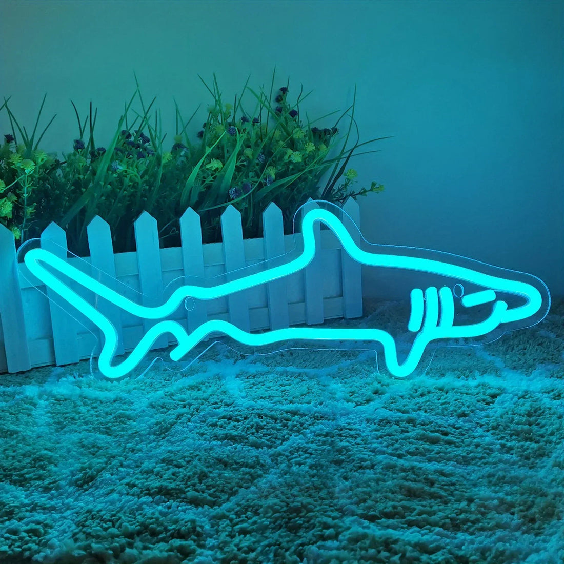 Shark LED Neon Sign – USB Powered, Dimmable Wall Light