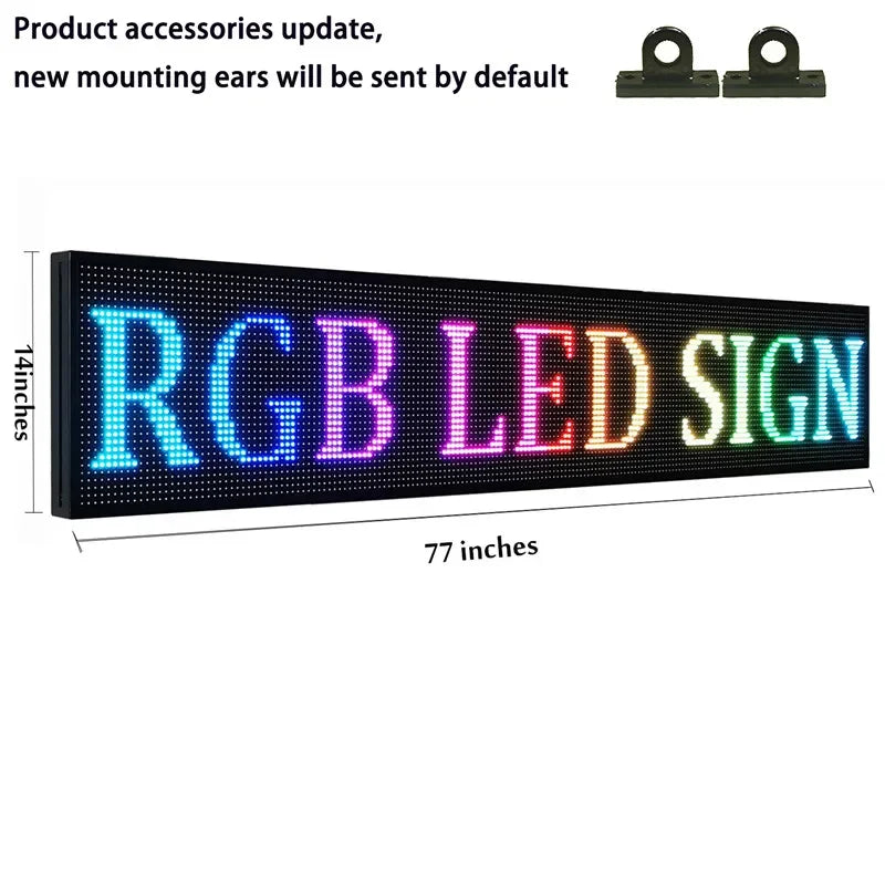 P10 Semi-Outdoor Scrolling LED Sign – 77" x 14" Full Color WiFi Programmable Display