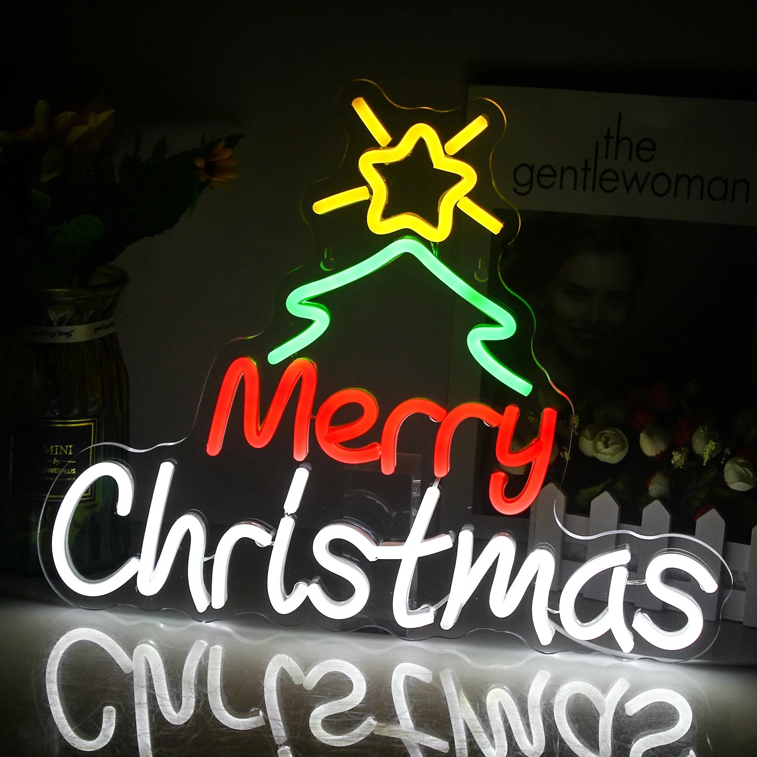 Merry Christmas Tree & Star LED Neon Sign (40cm x 32cm)