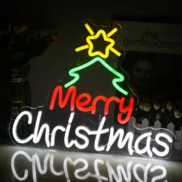 Merry Christmas Tree & Star LED Neon Sign (40cm x 32cm)