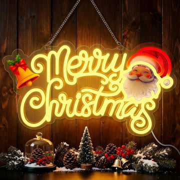 Merry Christmas Santa & Bell LED Neon Sign (USB-Dimmable, 42cm x 24cm)