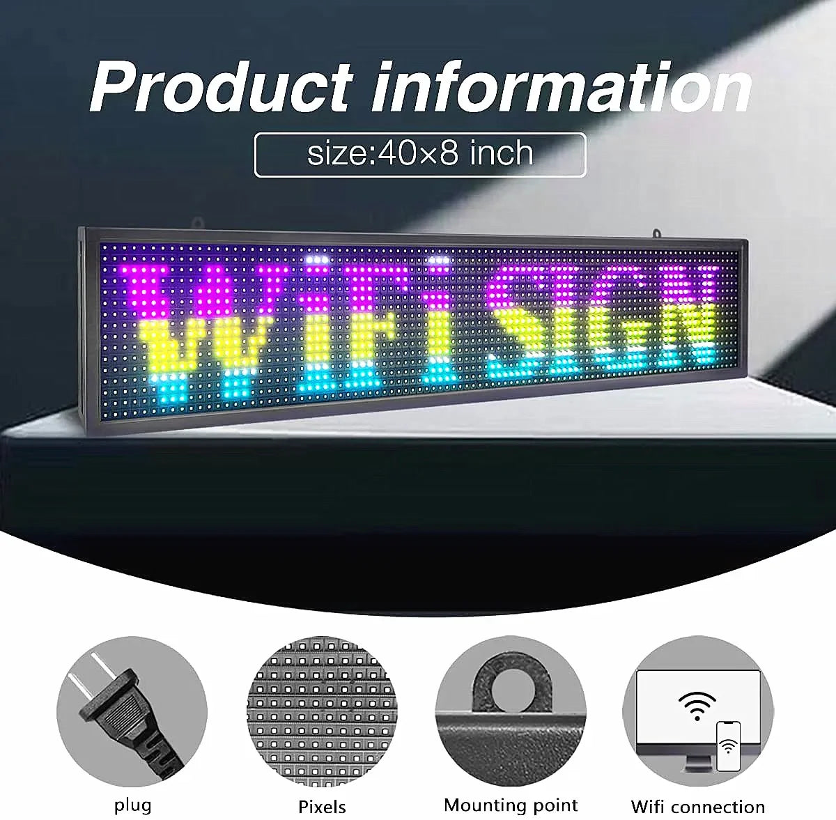 Outdoor Programmable LED Display Sign – 39" x 8" Full Color (WiFi + PC)