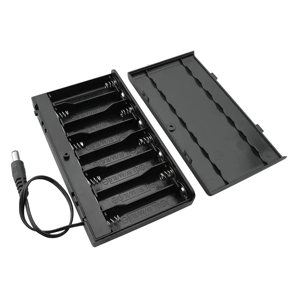 1 Pack 8 * AA Battery 12V Thicken Holder Base Box Case with 5.5x2.1 DC Plug, ON/OFF Switch and Cover for Ham Radio Toys